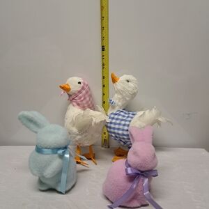 Plush Easter Duck and Bunny Decor Set - White Ducks with Blue & Pink Accents